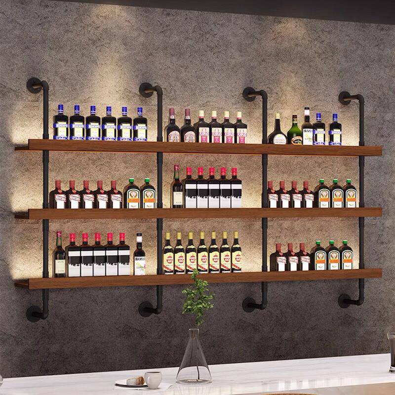 墙式上酒架餐厅酒吧烧烤DYO店吧台实壁挂橱靠墙铁艺多层柜木置物