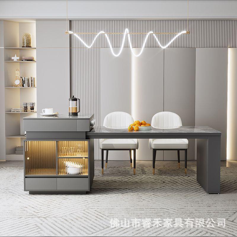 轻岩一板岛台餐桌体可伸缩实奢木多功能小无品牌/户型厨房吧桌台