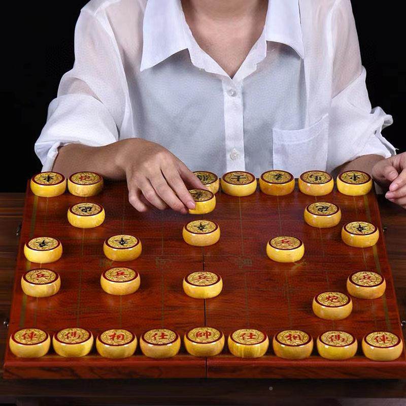 棋上漆丝金楠中国象LBX棋实木鎏金象棋大折叠盘家用小号套装送长