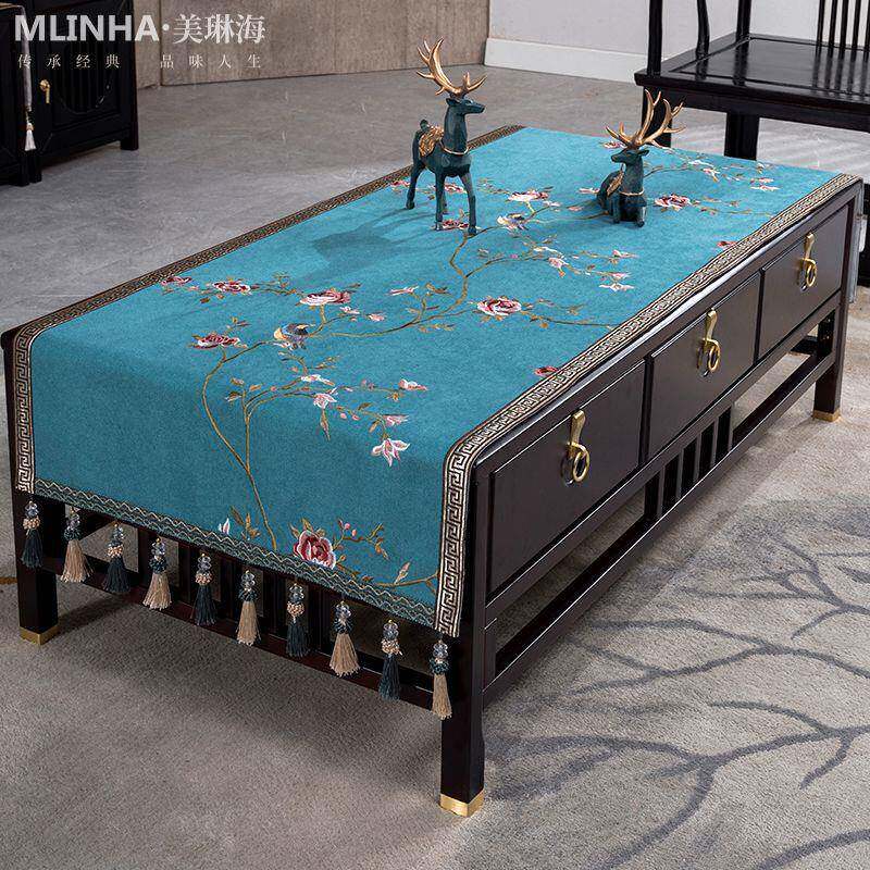 中新式茶几桌布布几垫电视柜餐桌艺棉麻简约客厅JBN长方形桌垫茶