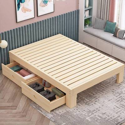 收纳音抽屉实木原简木床架子排骨架无床头静约现代落TTM1地榻榻床