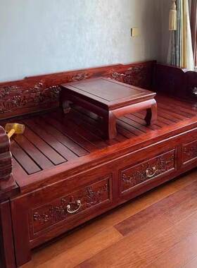 老榆木木拉罗汉床实木罗床推北方老榆床现代仿古床榻汉中堂ZQJ茶