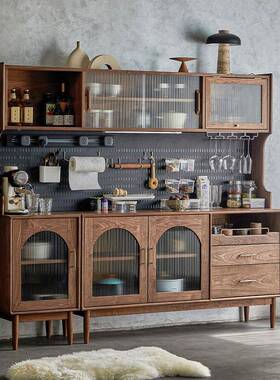 北美胡桃边餐柜一体靠黑墙高柜储物柜简约洞现代洞板客OCZ厅酒柜