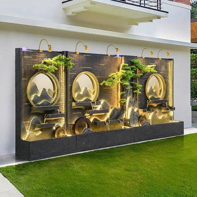 水VXQ幕墙流水喷泉屏风客厅假鱼山办池公室外阳台司风水轮加湿摆