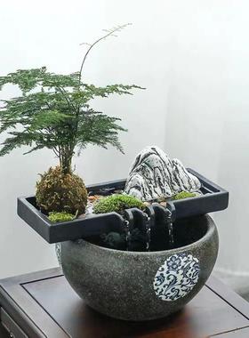 简约创意乌金石摆假山缸循环鱼池水喷流水器水景件装饰鱼造景ERB