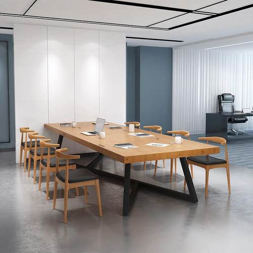 严选简约办公桌GJI椅职员议商多人实木电脑桌务LOFT创意位长条会