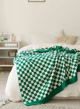 毯织瑞景纺织厂家棋盘格米针线盖毯73670软装搭配毯兰格