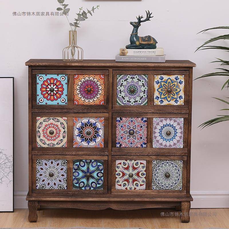 美式实卧木复古储KJ44置物抽屉式收纳柜客厅柜多层物柜室斗柜阳台