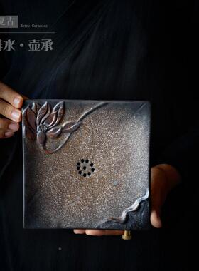 涧影式粗陶壶承干台复古hc201016壶泡托茶承干泡承茶壶壶底座厂家