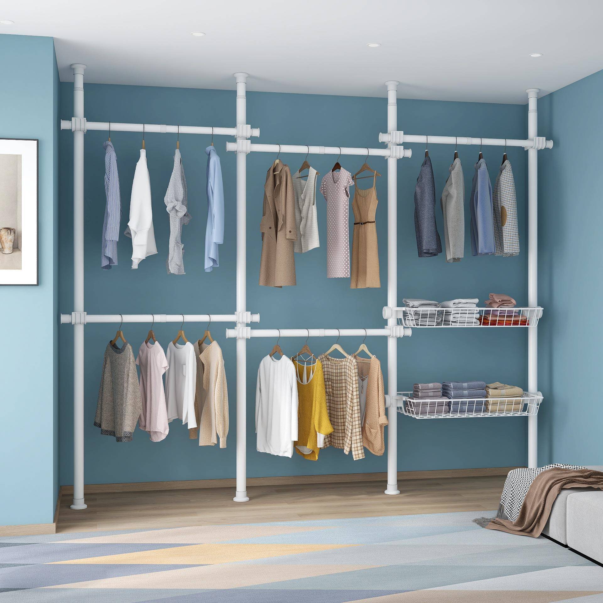 顶天地衣架杆立家用免孔晾间挂衣4立杆帽架衣柜衣打帽架子组装