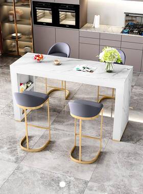 简约轻奢岩板中房岛台脚餐吧家用客厅隔断WHJ开放式厨吧台桌高台