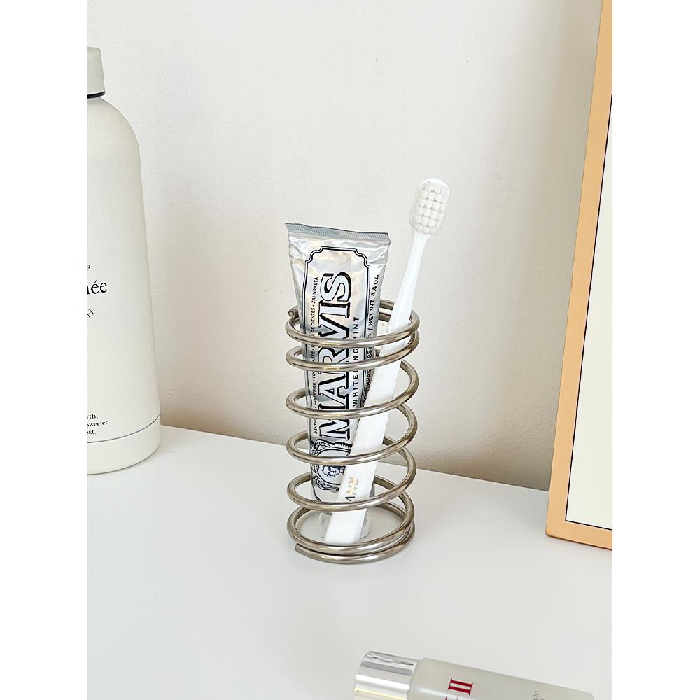 ins简约不锈钢牙刷架化妆刷收纳架笔筒梳子置物架创意弹簧牙刷座