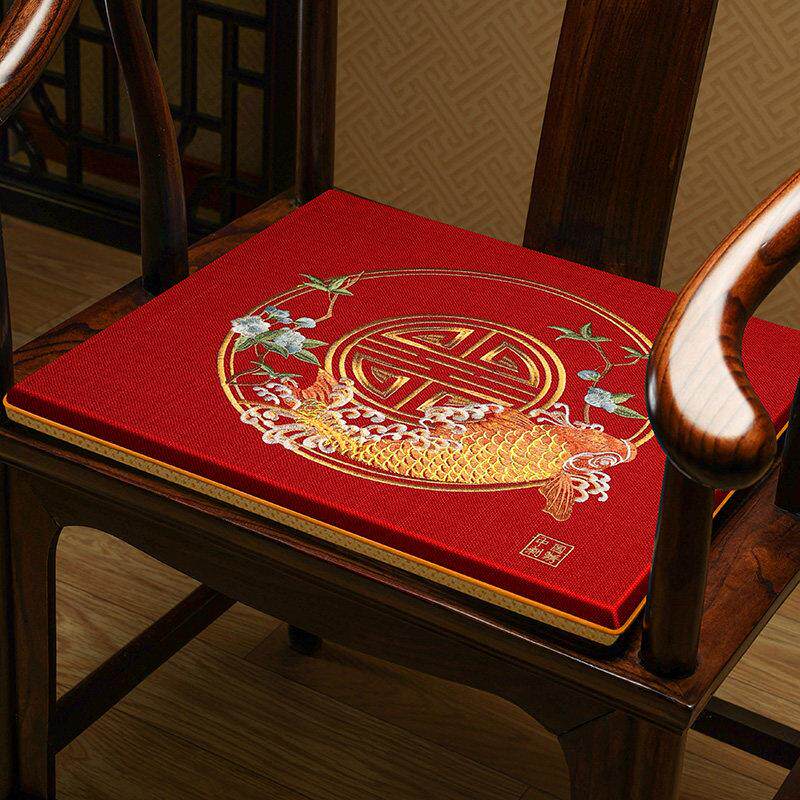 新中式红木椅子坐垫古典实木沙发太师椅刺绣圈椅茶椅垫防滑中国风