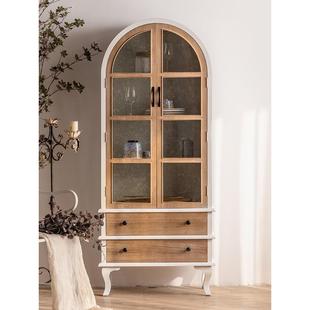 法式覆古实木两门书柜带门客厅玻璃展示柜落地书橱带抽屉靠墙家用