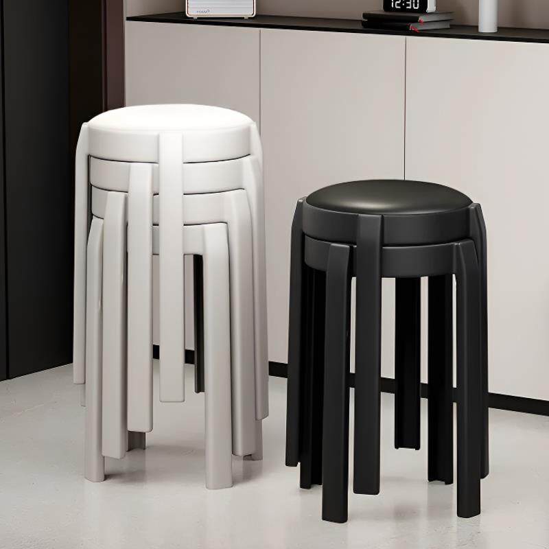 家用软包特厚塑料凳子加厚可叠放结实耐用客厅餐桌客人备用高椅子