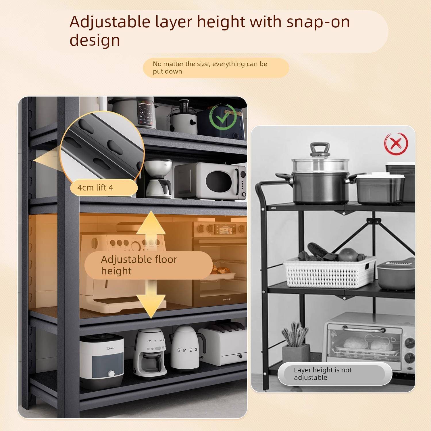 厨房微波炉置物架特厚落地多层收纳柜家用多功能烤箱碗碟储物货架