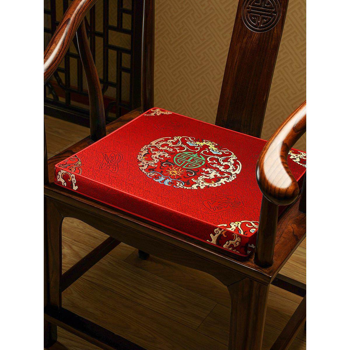 中式椅垫茶椅防滑海绵垫子椅子坐垫红色加厚座垫红木沙发垫椅子垫