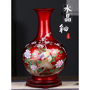 景德镇陶瓷花瓶摆件中式客厅装饰品喜庆红高端一对陶瓷精品瓷器