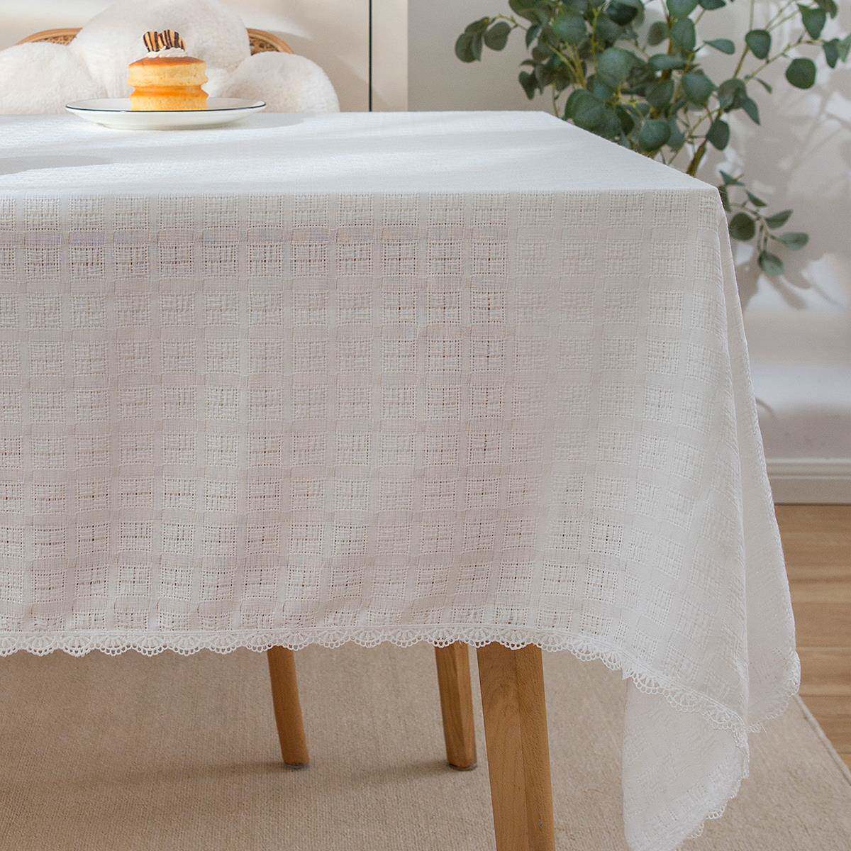 一杯白牛奶蕾丝奶油风桌布餐桌布茶几布电视柜洗衣机盖布可定做