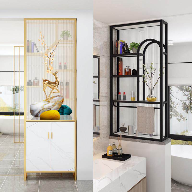 长虹玻璃艺术画屏风卫生间干区半墙置物架客厅简约轻奢金属隔断柜
