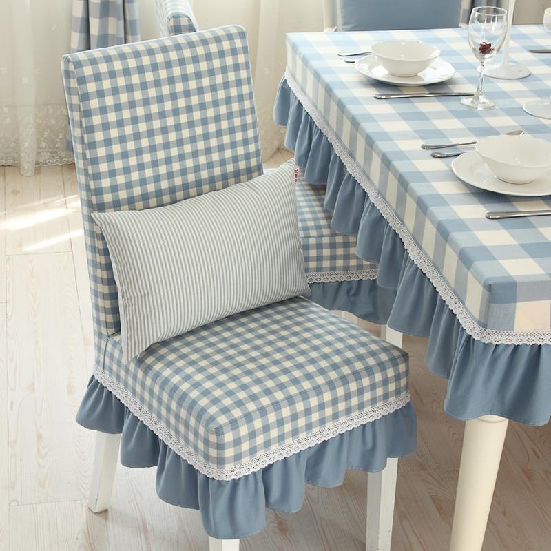 椅套格子连体椅垫餐椅套清新美式田园餐桌布椅套套装圆桌套可定做