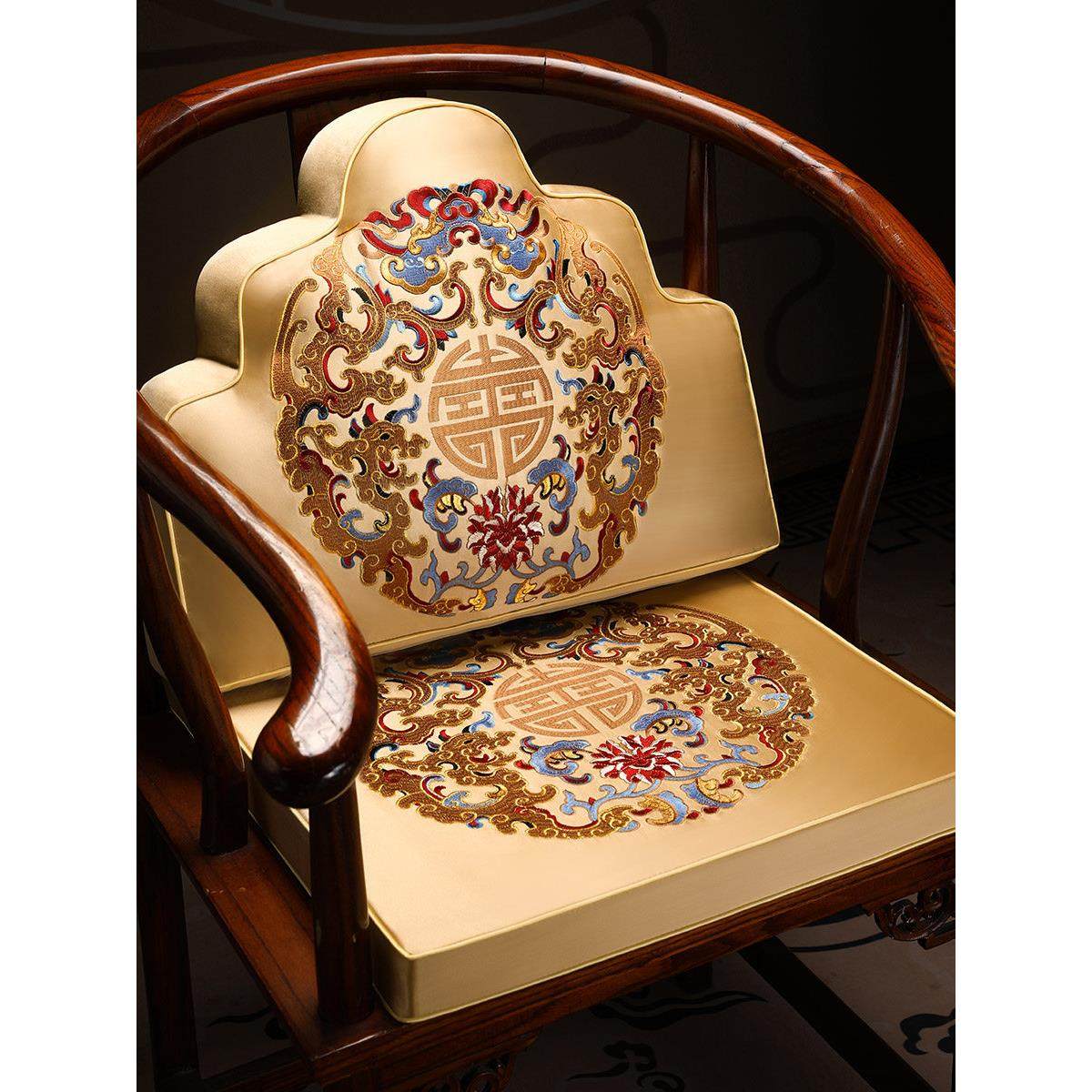 中式坐垫靠山枕红木椅子座垫靠垫一体云枕大靠枕沙发垫靠背垫定制