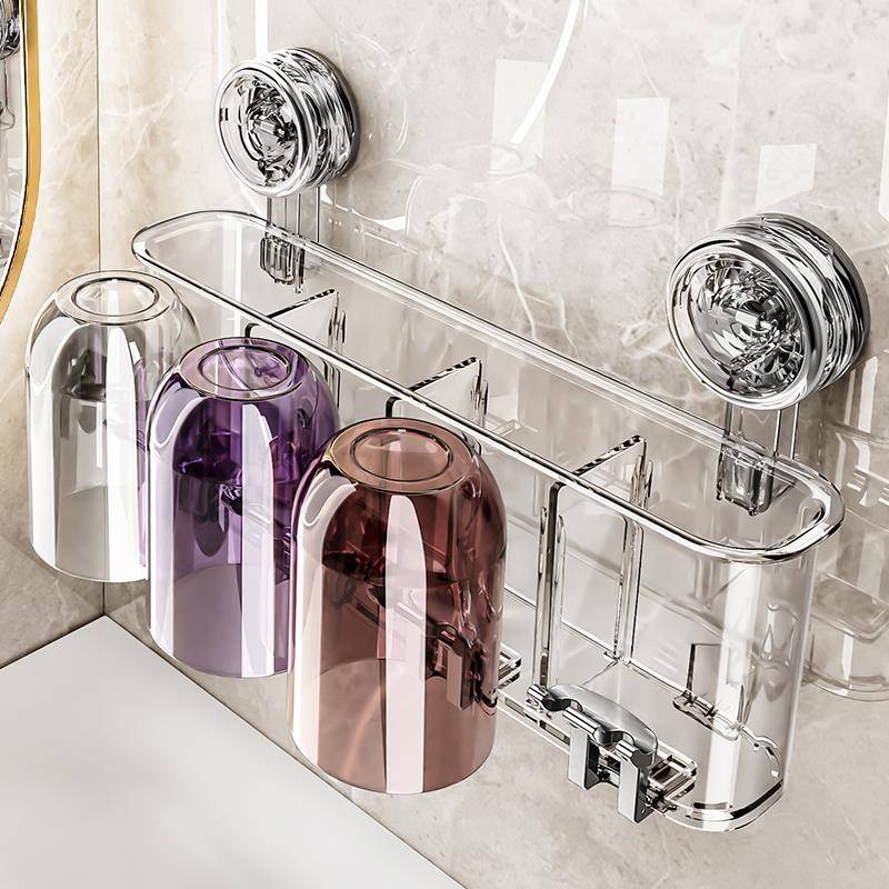 吸盘牙刷架卫生间家庭壁挂牙杯牙刷免打孔置物架漱口杯牙膏牙具架