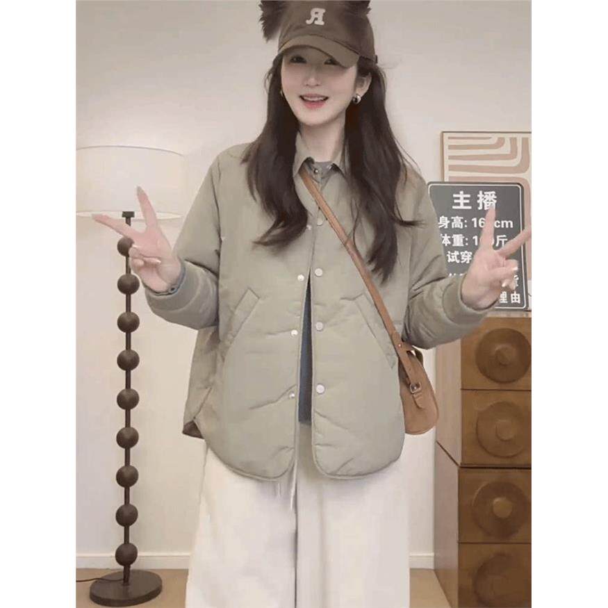 翻领单排扣轻薄短款棉衣女秋冬季新款小个子宽松显瘦高级感外套潮