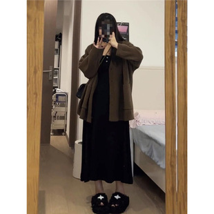 辣妹大码收腰遮肉斤连衣裙秋冬200mm胖显瘦毛衣开衫套装外套长裙