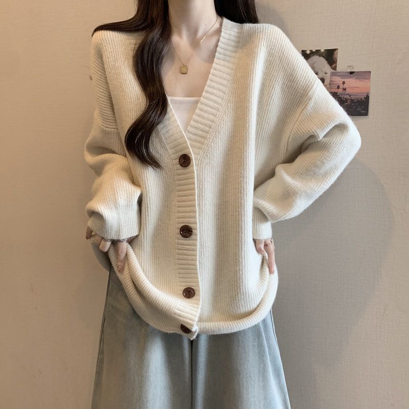 大版宽松慵懒风毛衣外套女款秋冬大码胖mm遮肚中长款针织开衫上衣