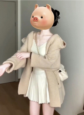 韩系复古慵懒风宽松连帽针织开衫保暖温柔风气质毛衣厚外套上衣女