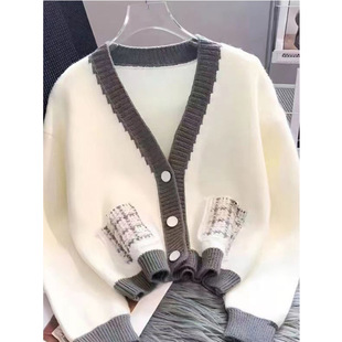 慵懒风加厚长袖 秋冬气质显瘦休闲v领外穿软糯针织毛衣女 百搭开衫