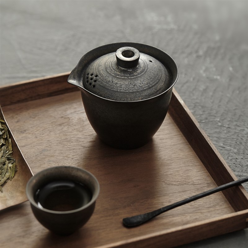 玩物志土金d釉手抓壶粗陶瓷泡茶壶盖碗快客杯侘寂感旅行茶具