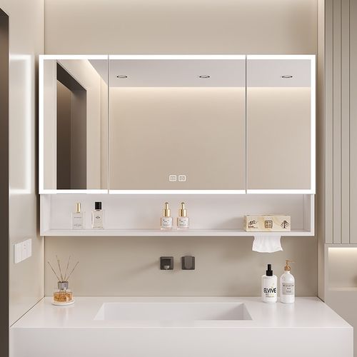 太空铝智能浴室镜j柜带灯除雾挂墙式卫生间美妆收纳单独一体置物