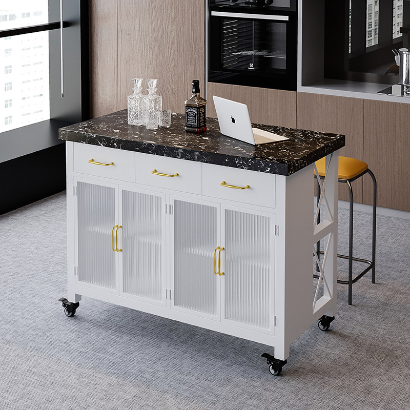 厨房开放式餐边柜储物茶水柜轻奢可移动H中岛台家用吧台桌简约北