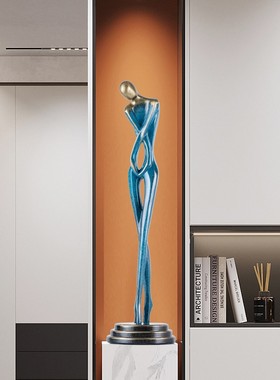 抽象人物雕塑轻奢高级p感客厅玄关落地瘦细长型高款艺术摆件工艺
