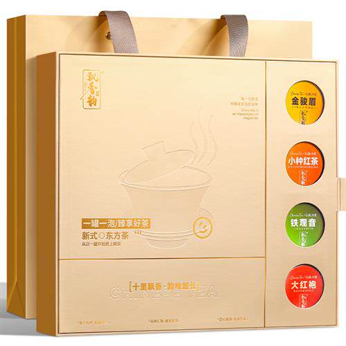 飘香韵 特级四大茗茶 金骏眉铁观音小种红茶大红袍茶叶礼盒装190g
