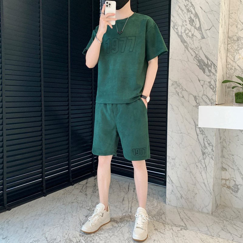 运动套装男夏季韩版潮流宽松短袖短裤两件套青年潮牌帅气半袖体恤