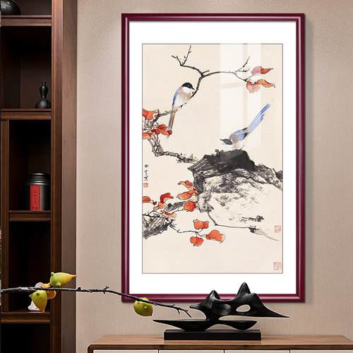国画田世光花鸟画竖版玄关画w中式客厅装饰画餐厅挂画酒店大厅壁
