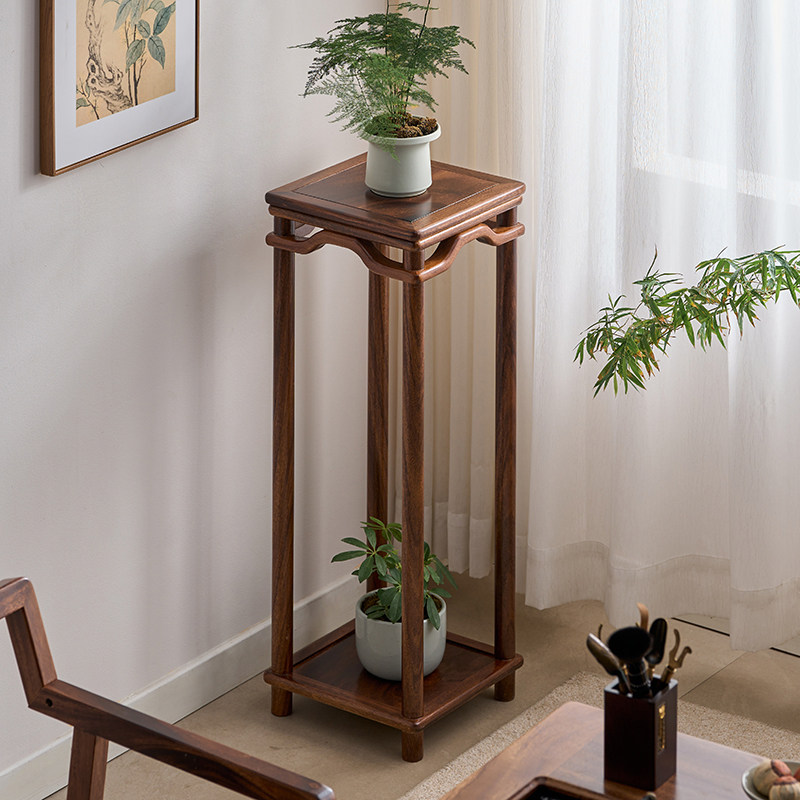 新中式花架客厅花架实木室内花几禅意茶室置物架盆景架阳台花几台