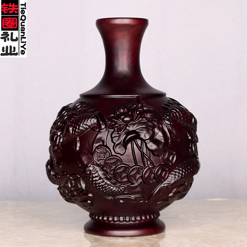 实木木头红木f花瓶摆件一对木雕黑檀木木质工艺品客厅家居玄关装