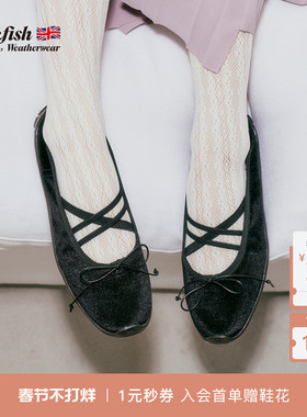 RockfishWeatherwear春季时尚轻便复古天鹅绒平底玛丽珍鞋女鞋