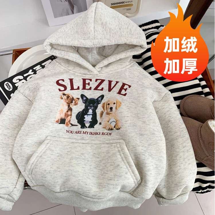 儿童加绒加厚连帽卫衣秋冬男童女童卡通洋气时尚休闲宝宝保暖外套