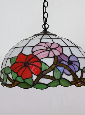 美式田园欧琈蒂凡尼彩色玻璃艺术餐厅吊灯牵牛花红色喜庆琉璃灯