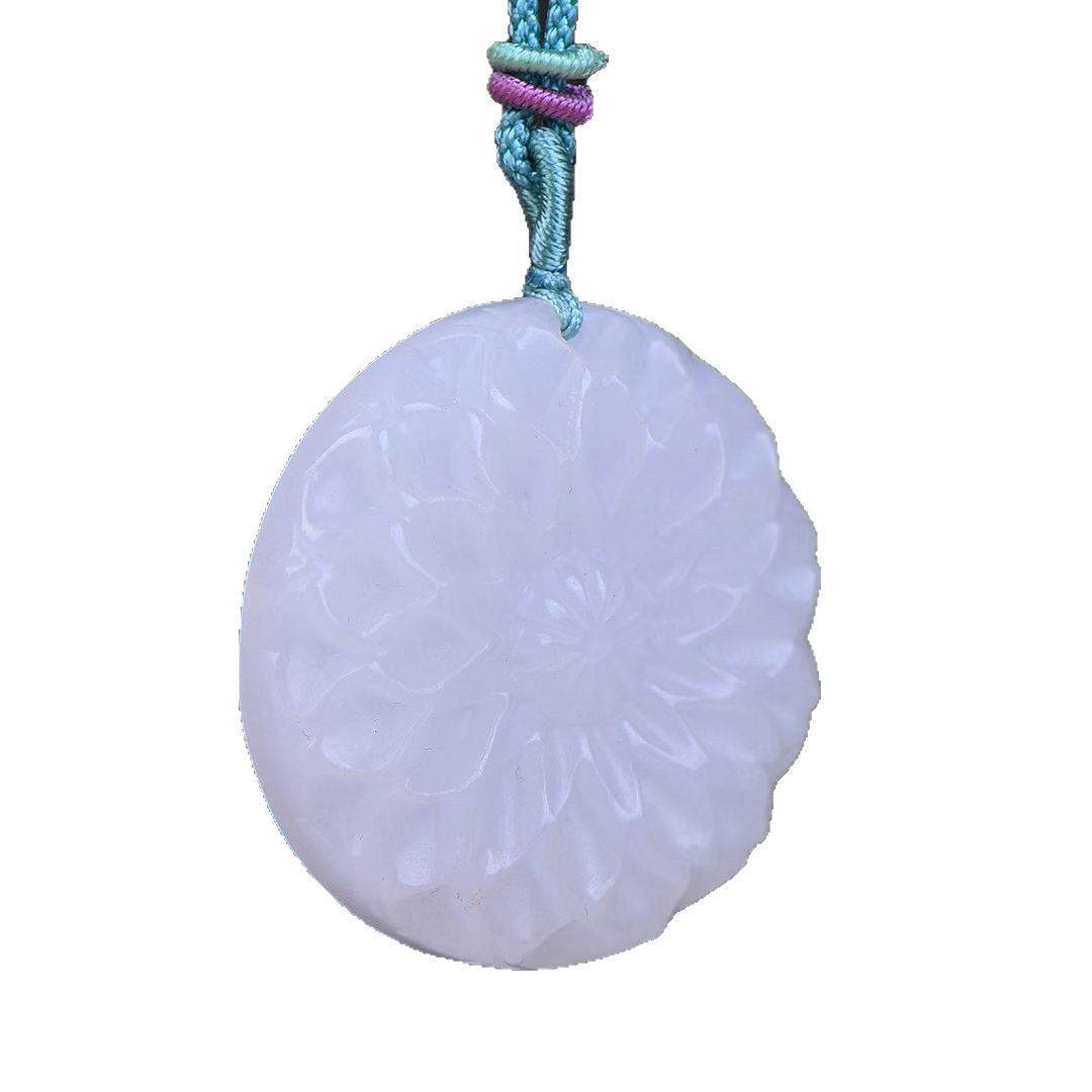 玉器金丝玉格桑花吊坠雪莲花玉佩白玉挂件