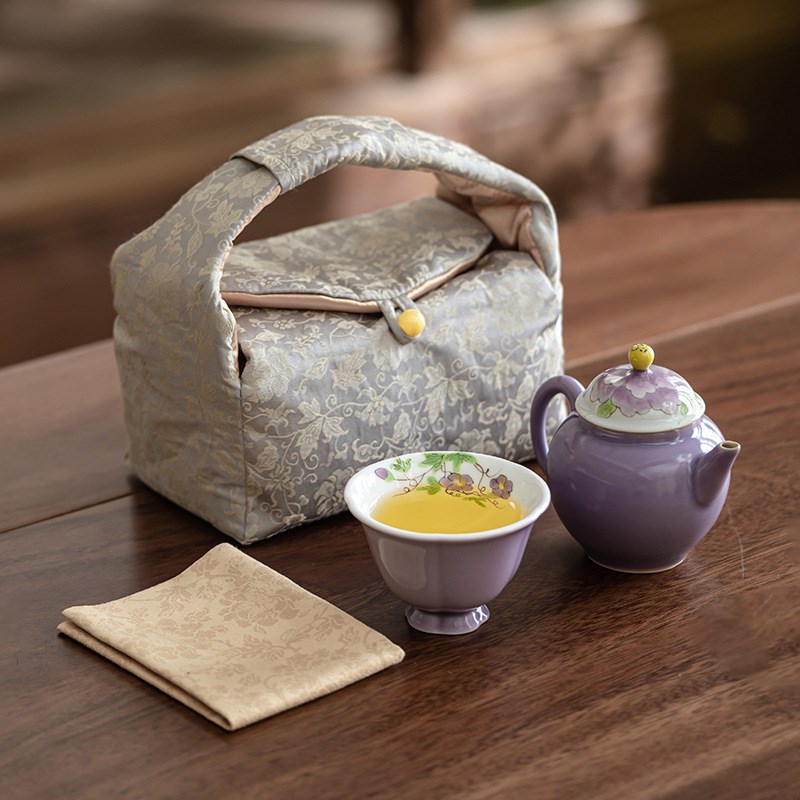 草木灰手绘紫釉一壶一杯便捷套装陶瓷家用个人杯主人杯过滤壶