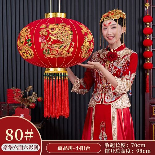 新款春节灯笼户外阳台院子大门节日装饰挂件长杆大红植绒新年灯笼