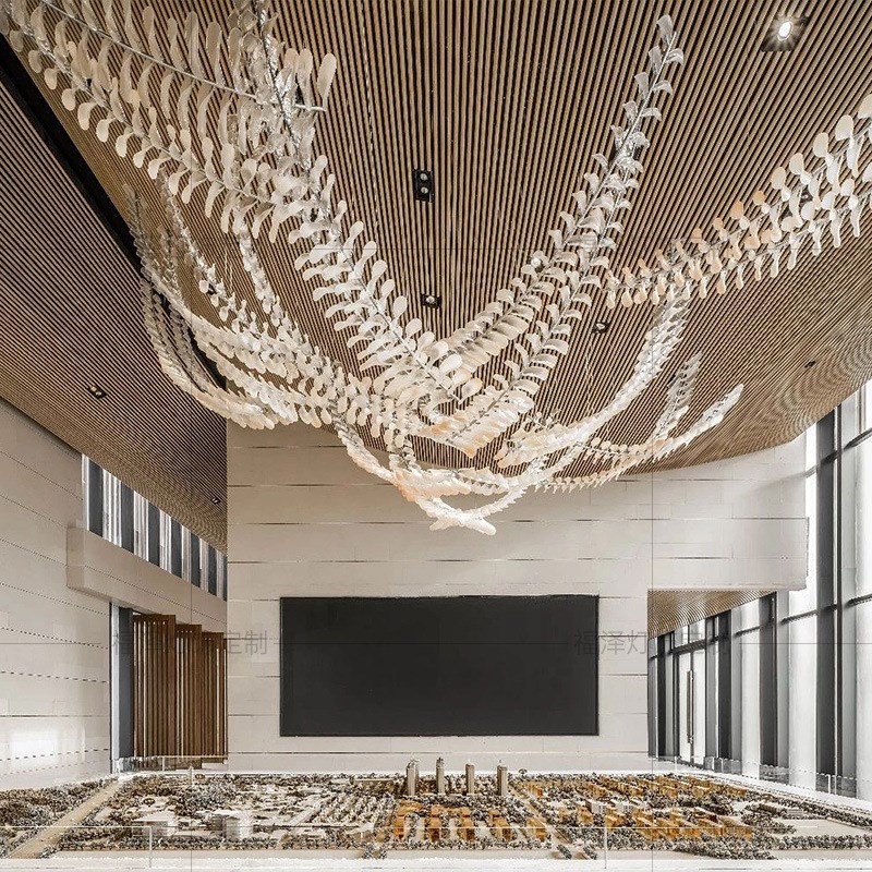 行政大厅灯具波浪形渐变灯酒店大堂宴会厅灯售楼部龙骨吊灯