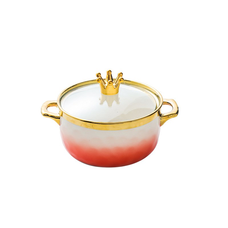 2021热销泡面碗潮州金边陶瓷餐具汤面碗带盖家用碗具餐具