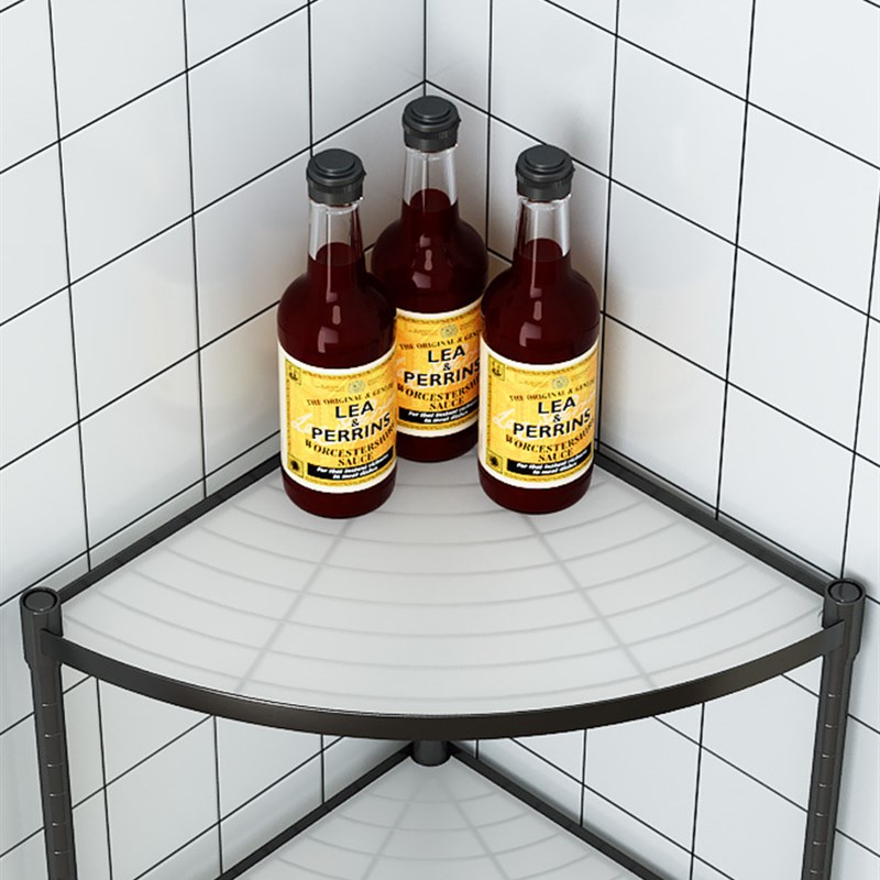 厨房置物架家用置地多层转角铁艺储物架三角扇形墙角收纳架放锅架